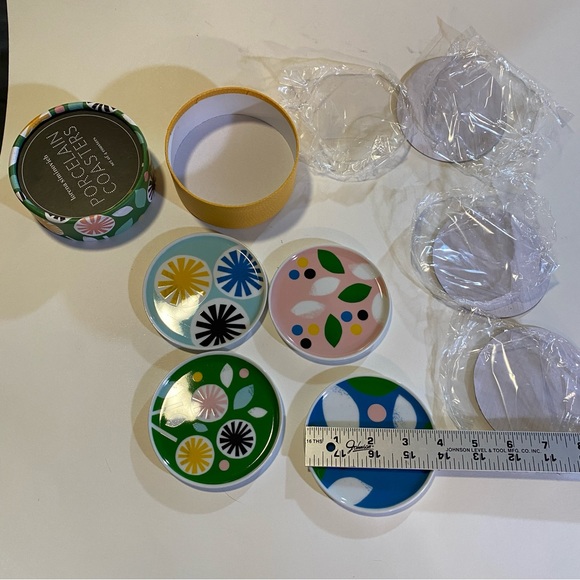 Lorena Siminovich set of 4 ceramic coasters floral pattern approx 3 1/2” NIP - Picture 2 of 11